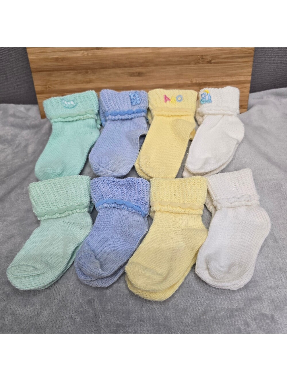 Vintage Pastel Knit Baby Socks Lot 8 Pairs Booties Blue Green Yellow White